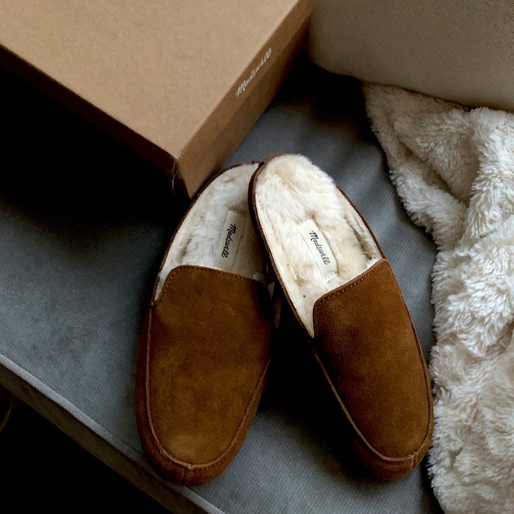 Madewell leather & fur slippers NIB